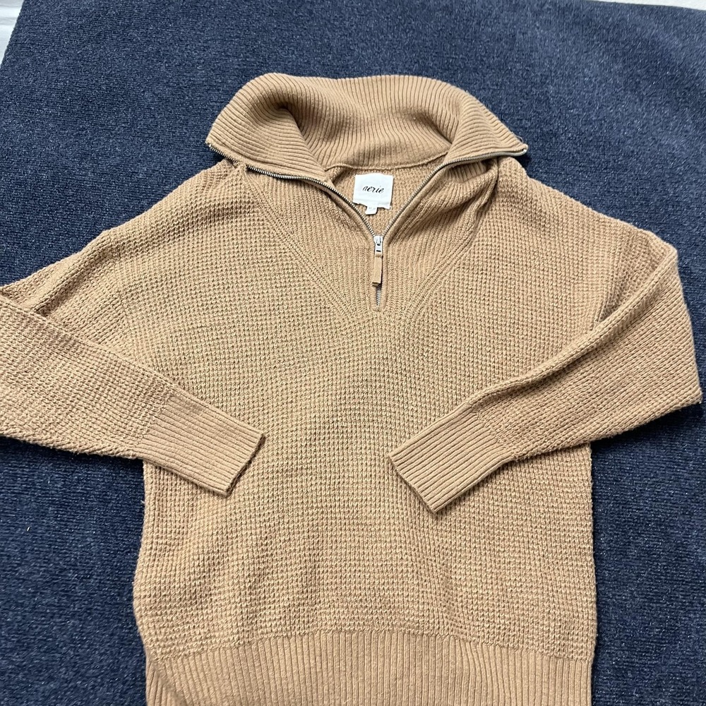 Aerie Sweater Womens XS Tan Half Zip Mock Neck‎ Waffle Knit Ribbed Pullover